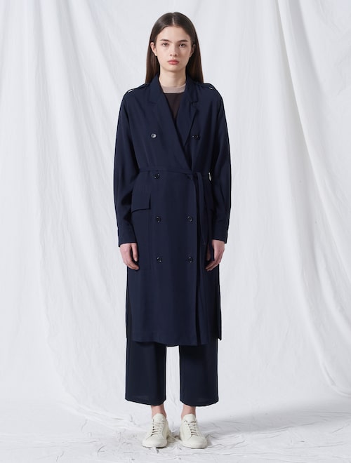 21SS Women Belted Trench Coat-Navy